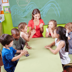 teacher telling a story to the children